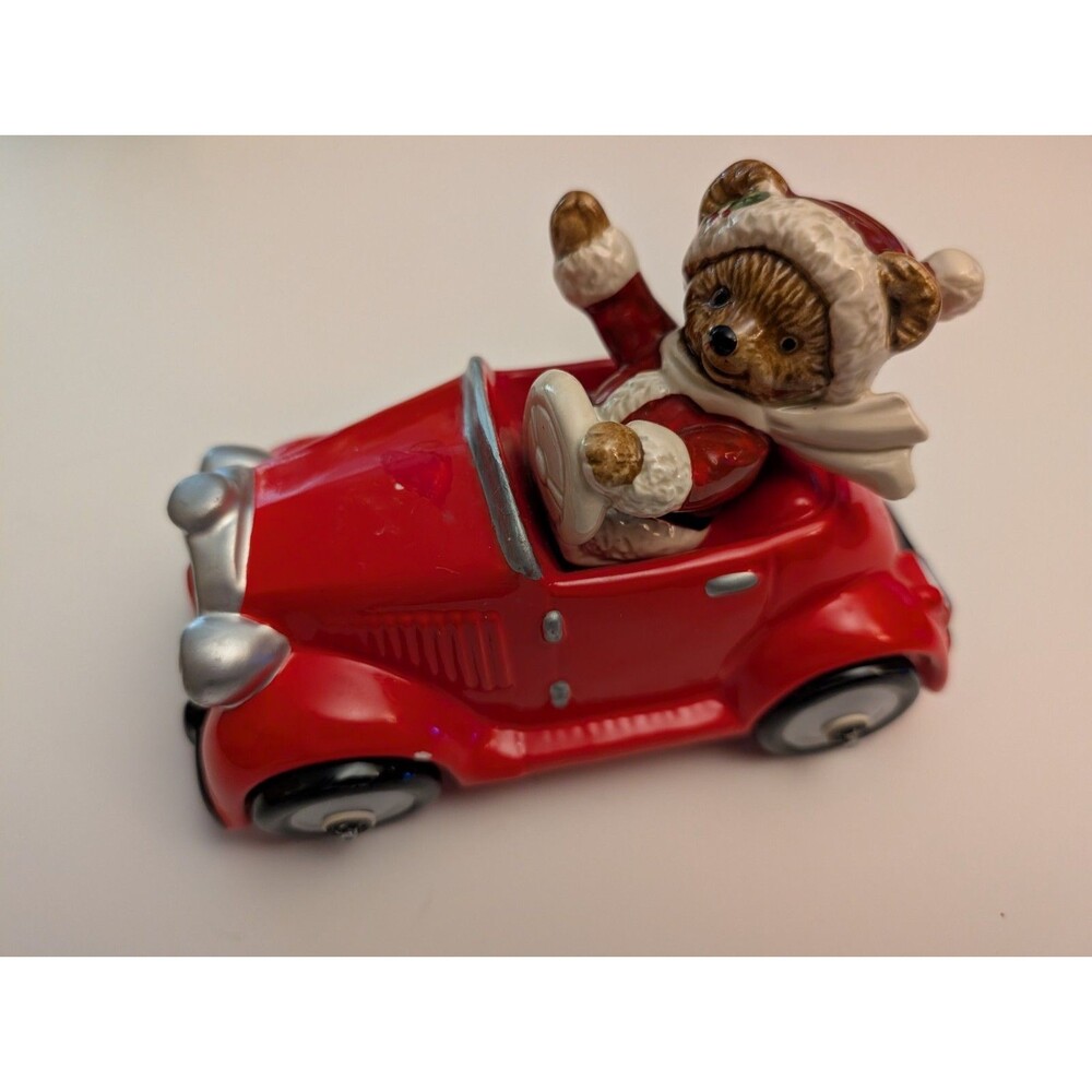 Vintage Otagiri Jingle Bell Rock Teddy Bear Red Car Music Box Japan Christmas